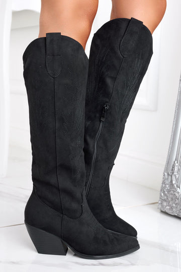 Bottes noires camperos en daim texan