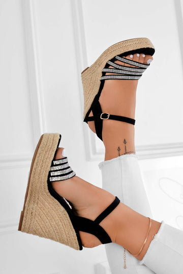 SANTA FE - Black espadrille sandals with jeweled straps