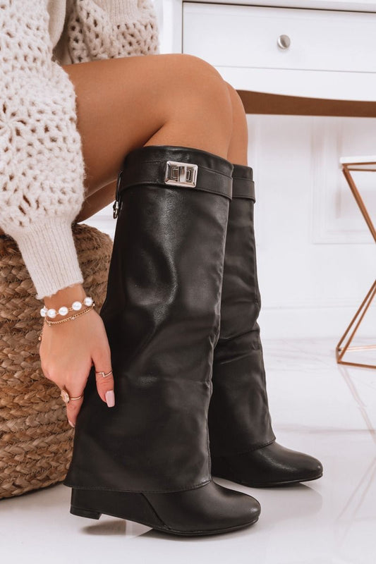 Black wedge boots with cuff