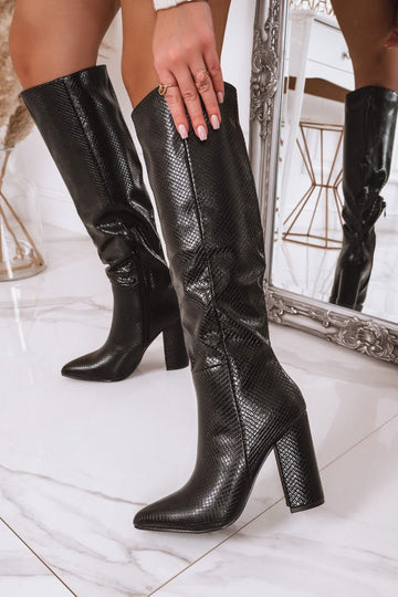 Bottes mi-mollet effet serpent à talon 11 Rose