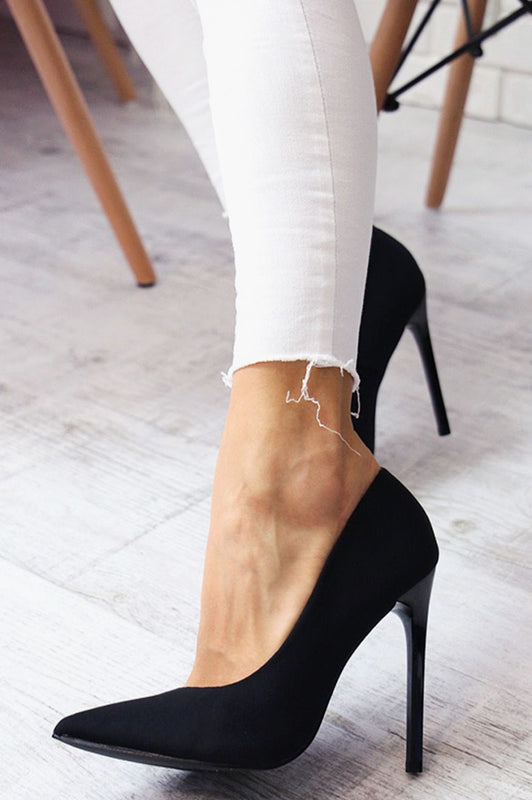 Black suede stiletto heels